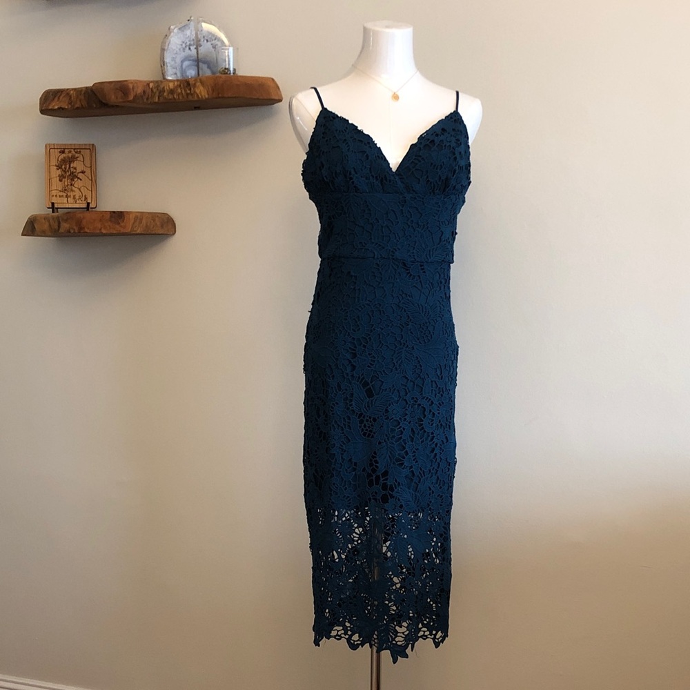 Lush Teal Lace overlay Midi Dress